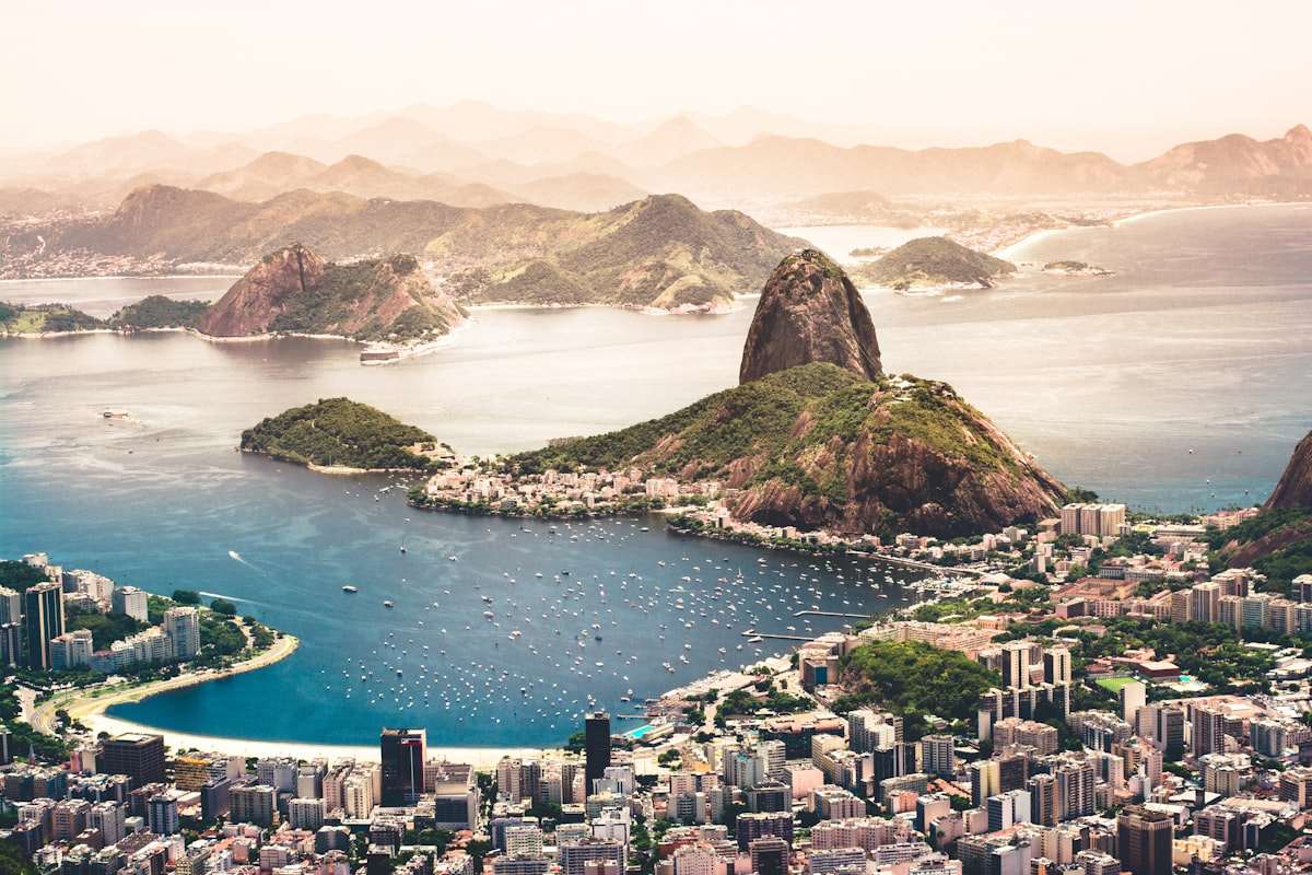 Rio de Janeiro's coastline with Christ the Redeemer overlooking the bay